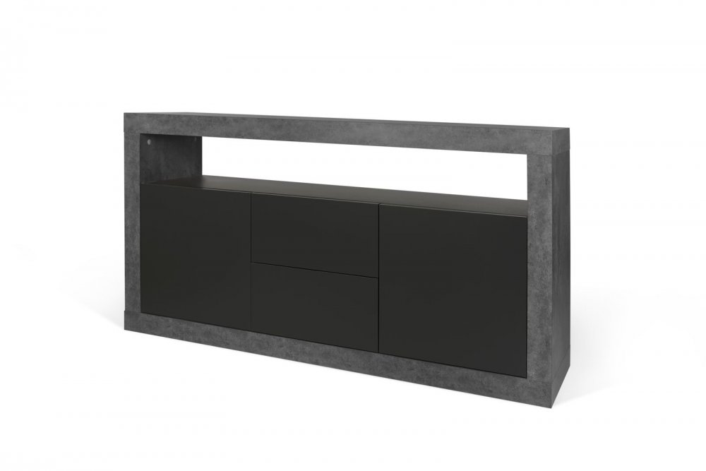 Buffet design DETROIT bois mélaminé Béton/Noir mat